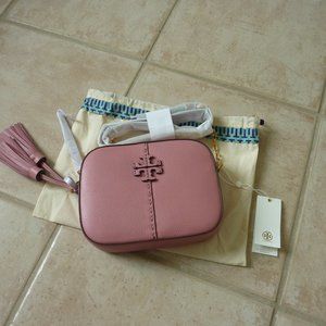 Tory Burch 'McGraw' Leather Logo Camera Bag (Pink)